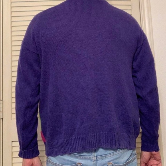 VINTAGE 80S GRANNY COTTAGE CORE PURPLE POP COLOR SWEATER AVANT NEW WAVE WINTER - Picture 2 of 4